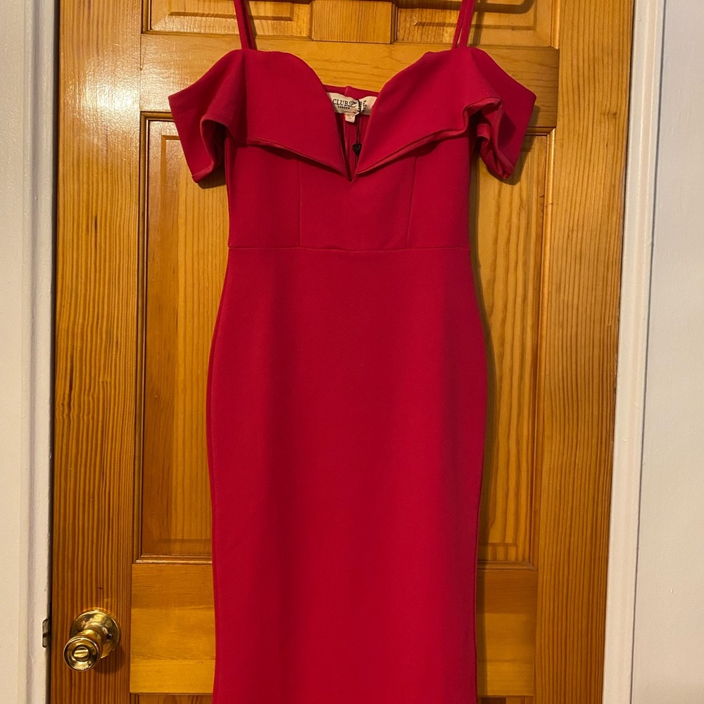 Club L London bardot plunge neck midi dress